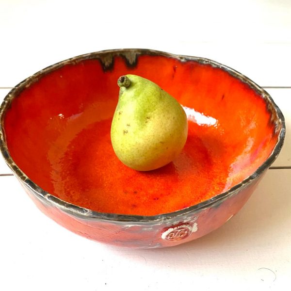 orange glaze handmade ceramic bowl suitable as fruit bowl