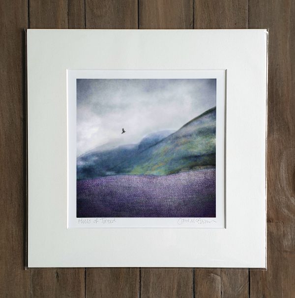 mounted print of Hills of Tweed print on wooden background